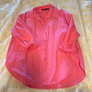 Bright pink ZARA button up shirt